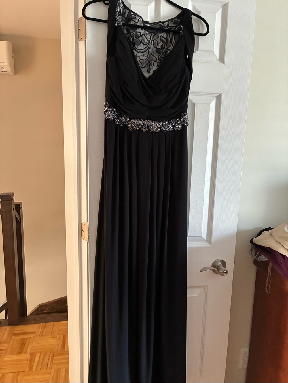 Cachet Black Maxi Dress with Embellished Waist